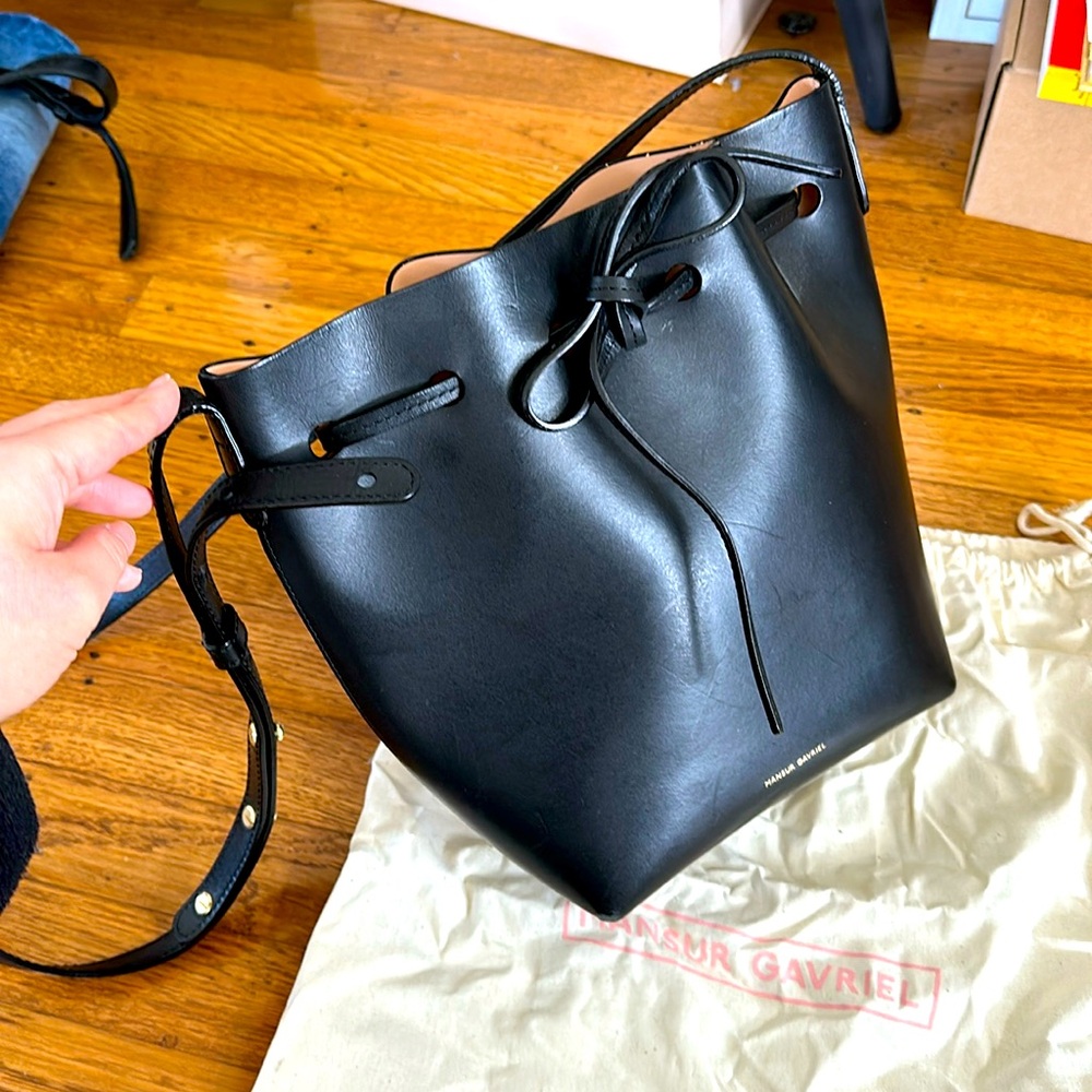 Mansur Gavriel Mini Bucket Bag in Black/Ballerina Pink